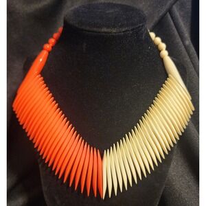 VTG  MCM Two Tone Orange Cream Lucite 50s Art Deco Statement Necklace Choker